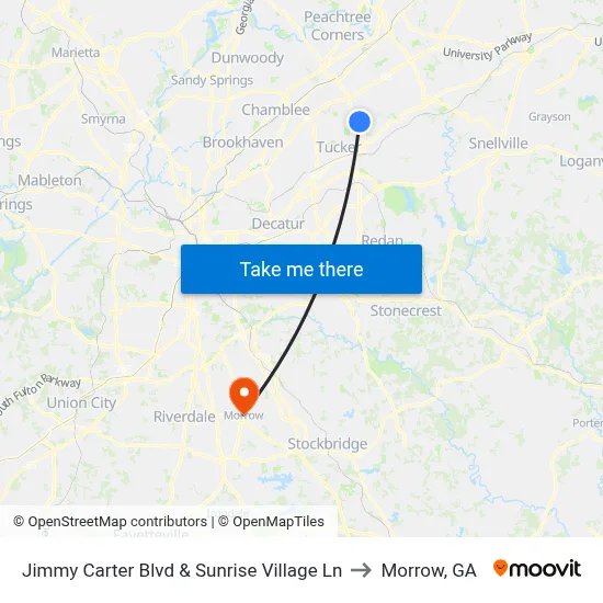 Jimmy Carter Blvd & Sunrise Village Ln to Morrow, GA map