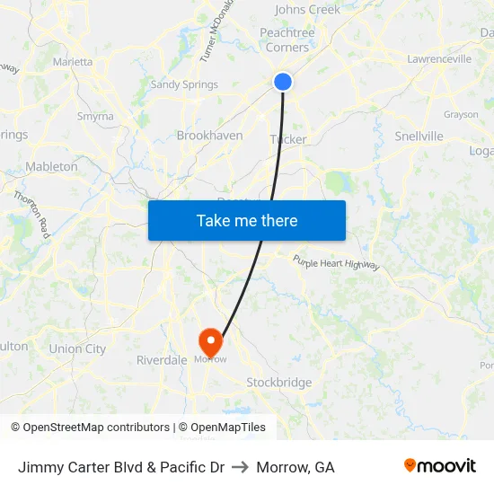 Jimmy Carter Blvd & Pacific Dr to Morrow, GA map