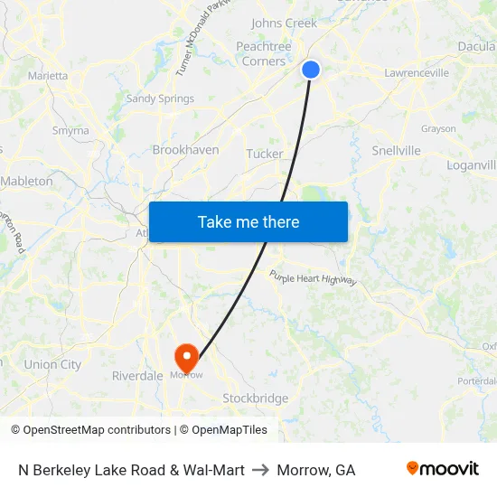 N Berkeley Lake Road & Wal-Mart to Morrow, GA map