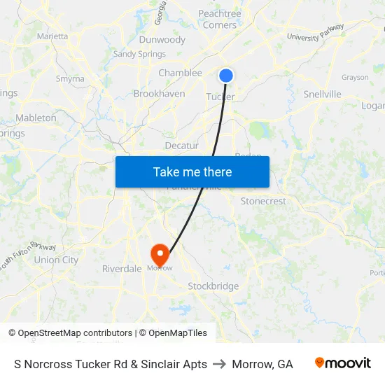 S Norcross Tucker Rd & Sinclair Apts to Morrow, GA map