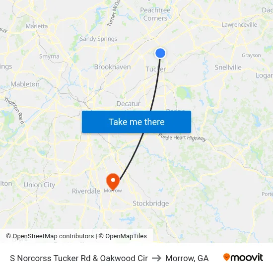 S Norcorss Tucker Rd & Oakwood Cir to Morrow, GA map