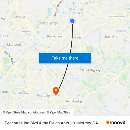 Peachtree Ind Blvd & the Fields Apts to Morrow, GA map