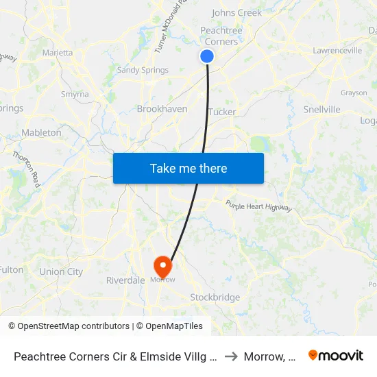 Peachtree Corners Cir & Elmside Villg Ln to Morrow, GA map