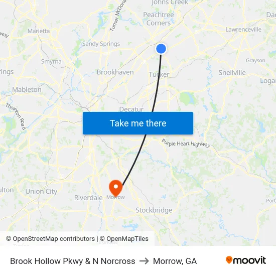 Brook Hollow Pkwy & N Norcross to Morrow, GA map