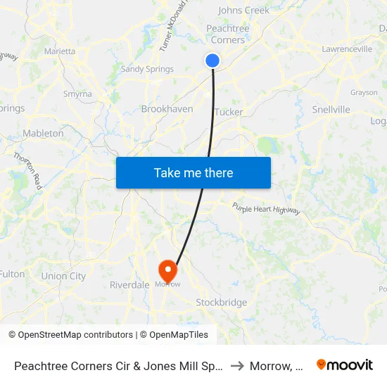 Peachtree Corners Cir & Jones Mill Spur to Morrow, GA map