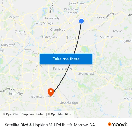 Satellite Blvd & Hopkins Mill Rd Ib to Morrow, GA map