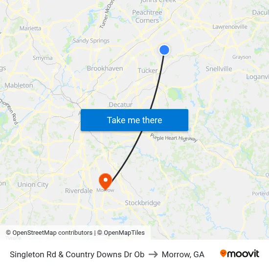 Singleton Rd & Country Downs Dr Ob to Morrow, GA map
