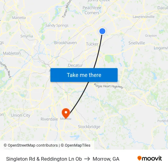 Singleton Rd & Reddington Ln Ob to Morrow, GA map