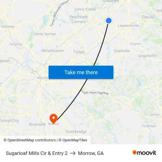 Sugarloaf Mills Cir & Entry 2 to Morrow, GA map