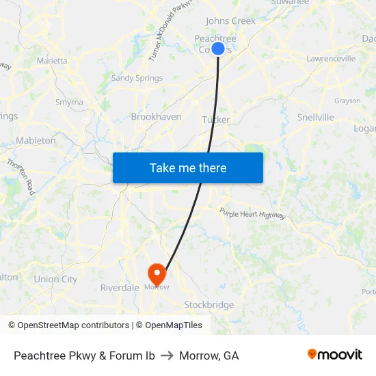 Peachtree Pkwy & Forum Ib to Morrow, GA map