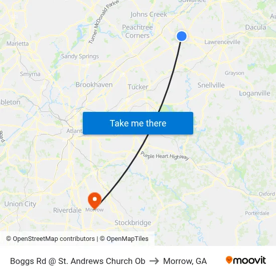 Boggs Rd @ St. Andrews Church Ob to Morrow, GA map