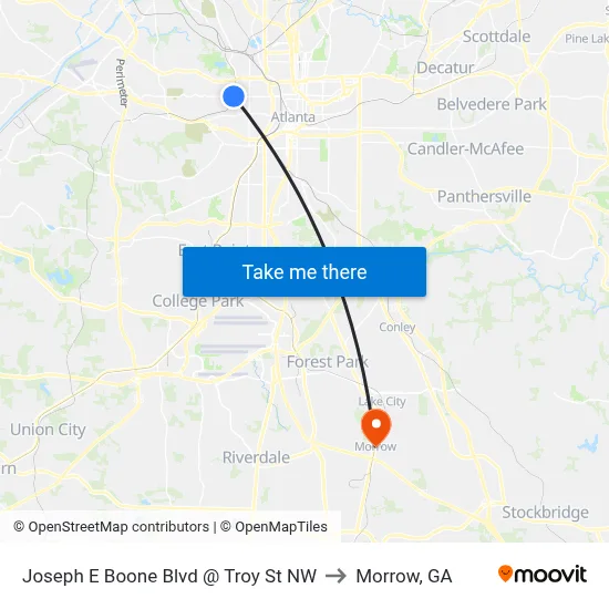 Joseph E Boone Blvd @ Troy St NW to Morrow, GA map