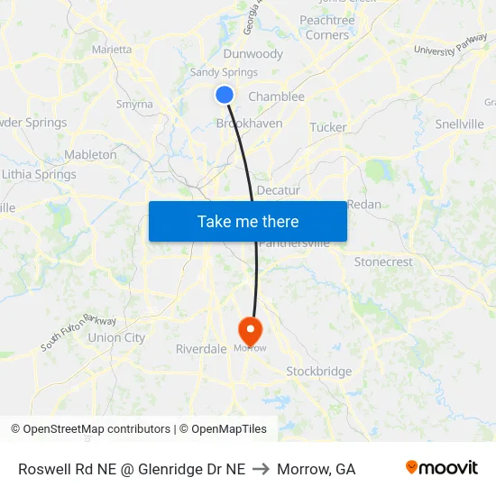 Roswell Rd NE @ Glenridge Dr NE to Morrow, GA map