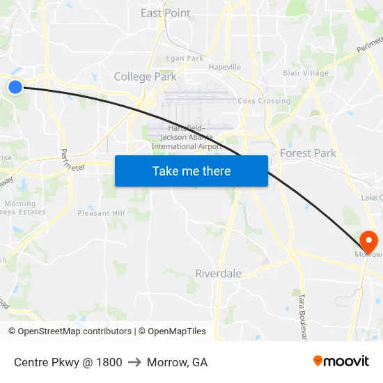 Centre Pkwy @ 1800 to Morrow, GA map