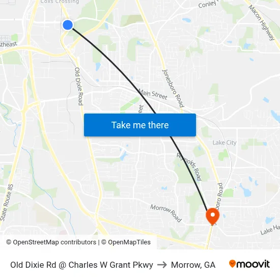 Old Dixie Rd @ Charles W Grant Pkwy to Morrow, GA map