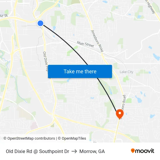 Old Dixie Rd @ Southpoint Dr to Morrow, GA map