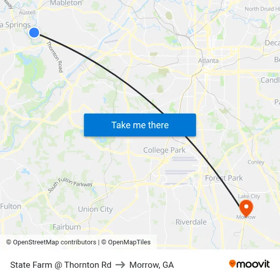 State Farm @ Thornton Rd to Morrow, GA map