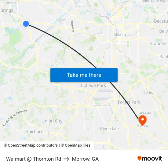 Walmart @ Thornton Rd to Morrow, GA map