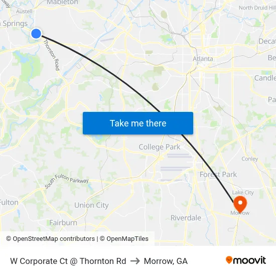 W Corporate Ct @ Thornton Rd Ob to Morrow, GA map