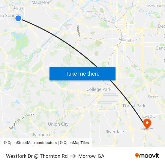 Westfork Dr @ Thornton Rd to Morrow, GA map
