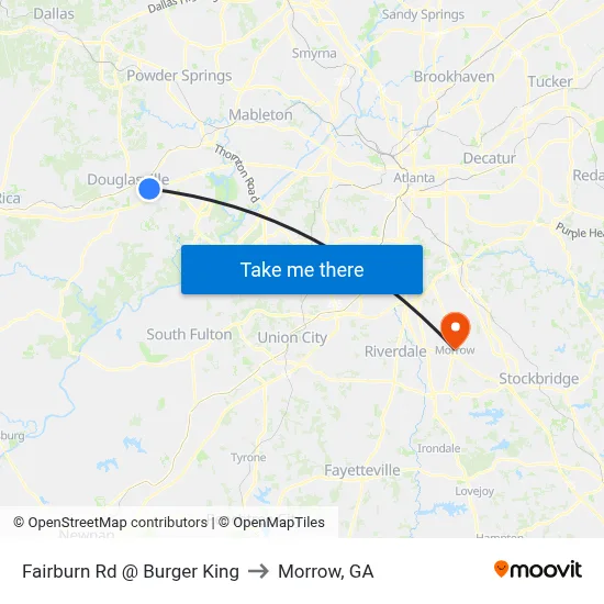 Fairburn Rd @ Burger King to Morrow, GA map