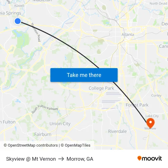 Skyview @ Mt Vernon to Morrow, GA map