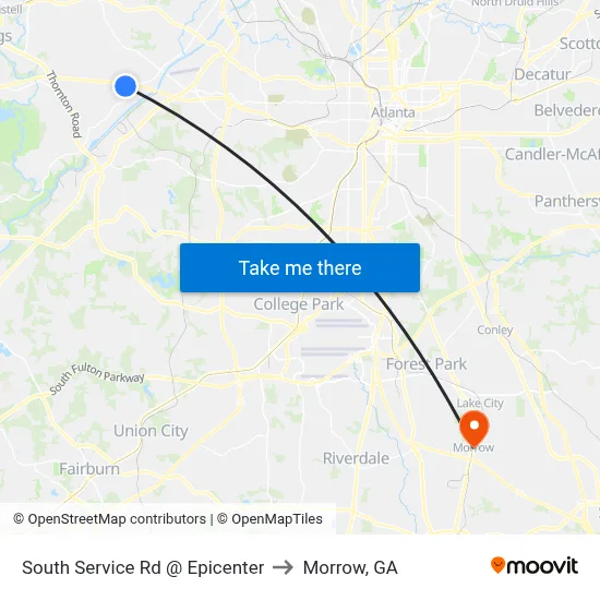 South Service Rd @ Epicenter to Morrow, GA map