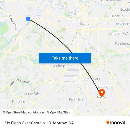 Six Flags Over Georgia to Morrow, GA map