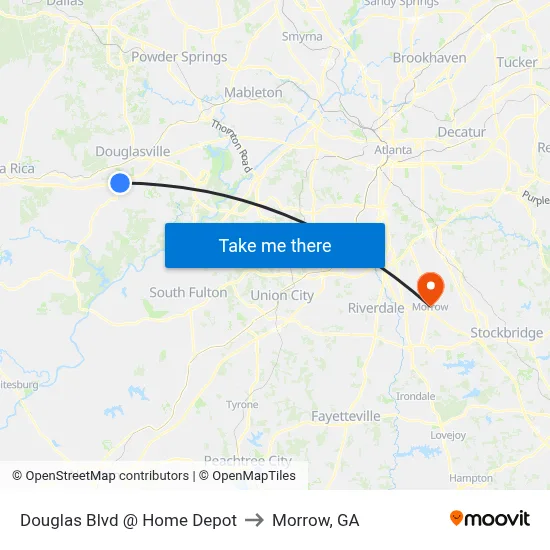 Douglas Blvd @ Home Depot to Morrow, GA map