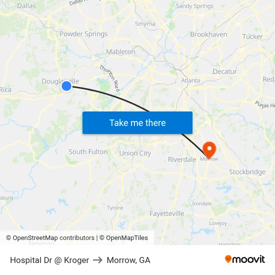 Hospital Dr @ Kroger to Morrow, GA map