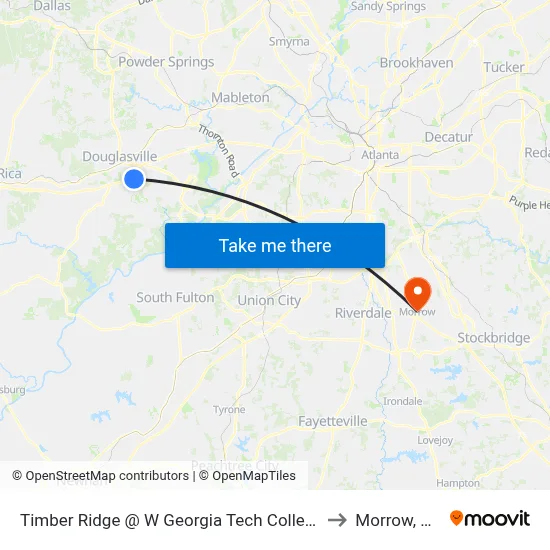 Timber Ridge @ W Georgia Tech College to Morrow, GA map