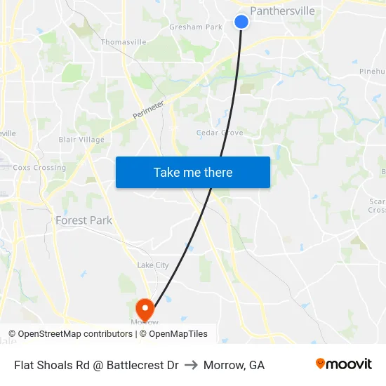Flat Shoals Rd @ Battlecrest Dr to Morrow, GA map