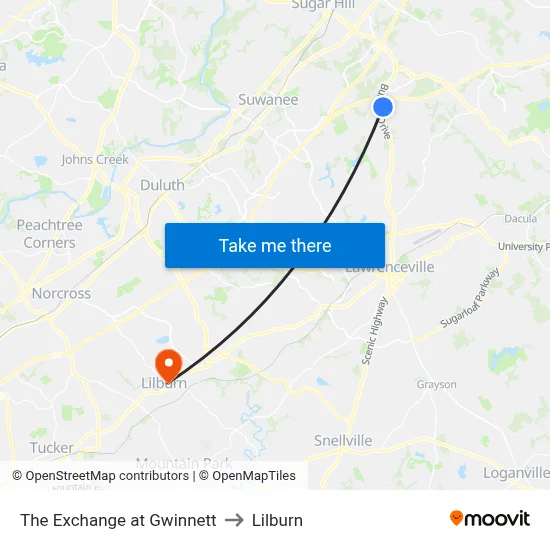 The Exchange at Gwinnett to Lilburn map