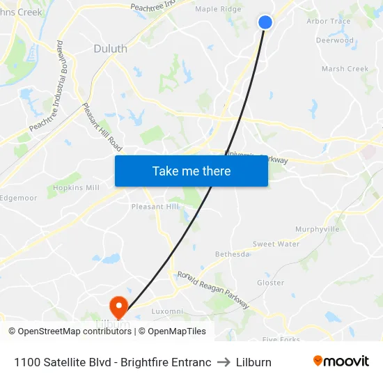 1100 Satellite Blvd - Brightfire Entranc to Lilburn map