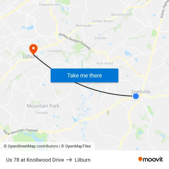 Us 78 at Knollwood Drive to Lilburn map