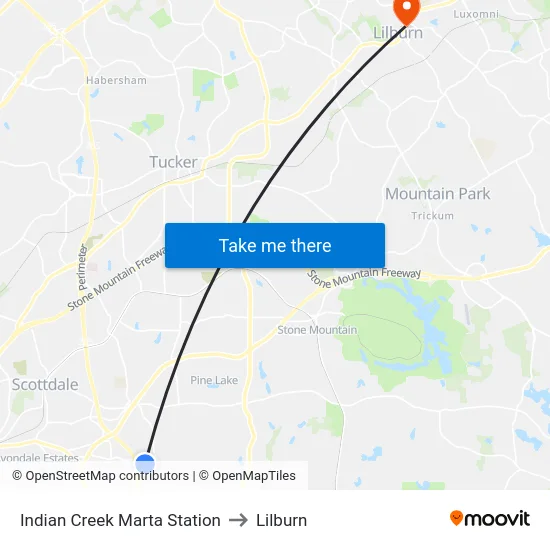 Indian Creek Marta Station to Lilburn map