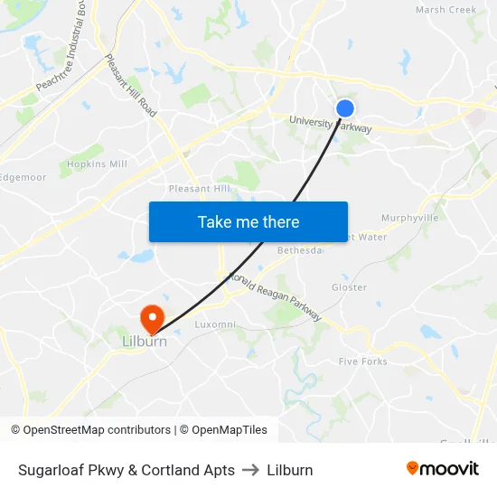 Sugarloaf Pkwy & Cortland Apts to Lilburn map