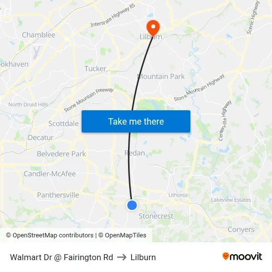 Walmart Dr @ Fairington Rd to Lilburn map