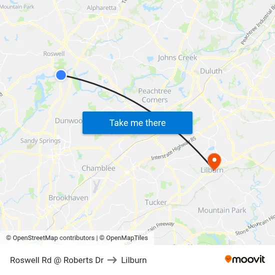 Roswell Rd @ Roberts Dr to Lilburn map