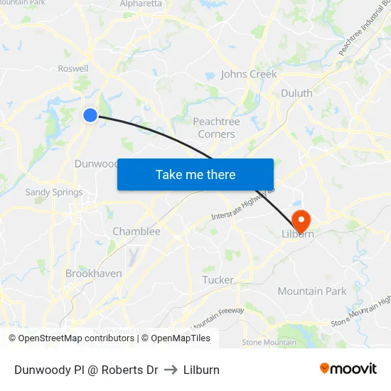 Dunwoody Pl @ Roberts Dr to Lilburn map