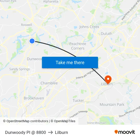Dunwoody Pl @ 8800 to Lilburn map