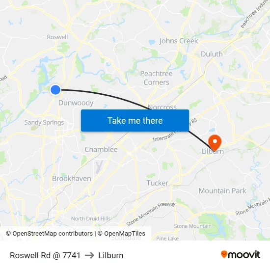 Roswell Rd @ 7741 to Lilburn map