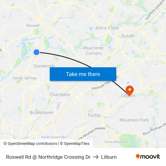 Roswell Rd @ Northridge Crossing Dr to Lilburn map