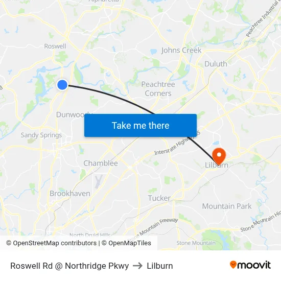Roswell Rd @ Northridge Pkwy to Lilburn map