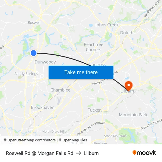 Roswell Rd @ Morgan Falls Rd to Lilburn map