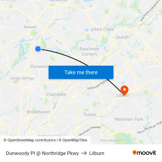 Dunwoody Pl @ Northridge Pkwy to Lilburn map