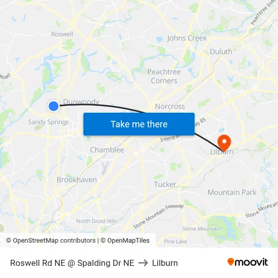 Roswell Rd NE @ Spalding Dr NE to Lilburn map