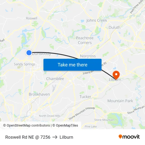 Roswell Rd NE @ 7256 to Lilburn map