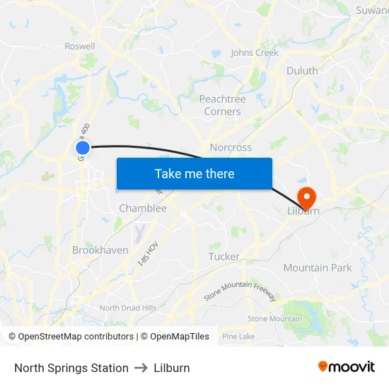 North Springs Station to Lilburn map