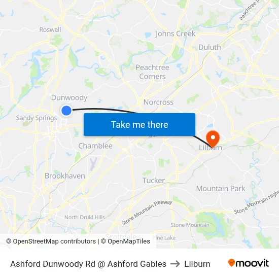 Ashford Dunwoody Rd @ Ashford Gables to Lilburn map